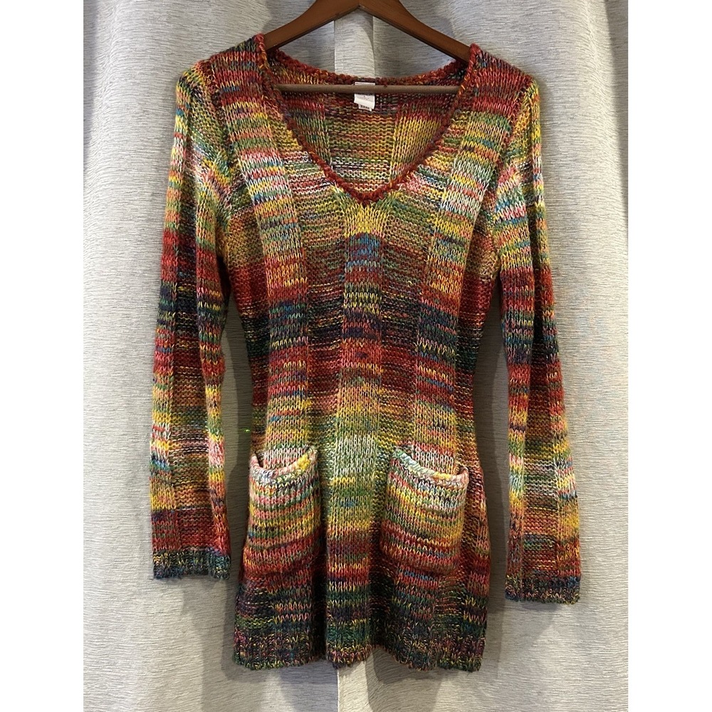Vintage Y2K Rainbow‎ Striped Tunic Sweater By Bobbi Brooks Size S Long Sleeve